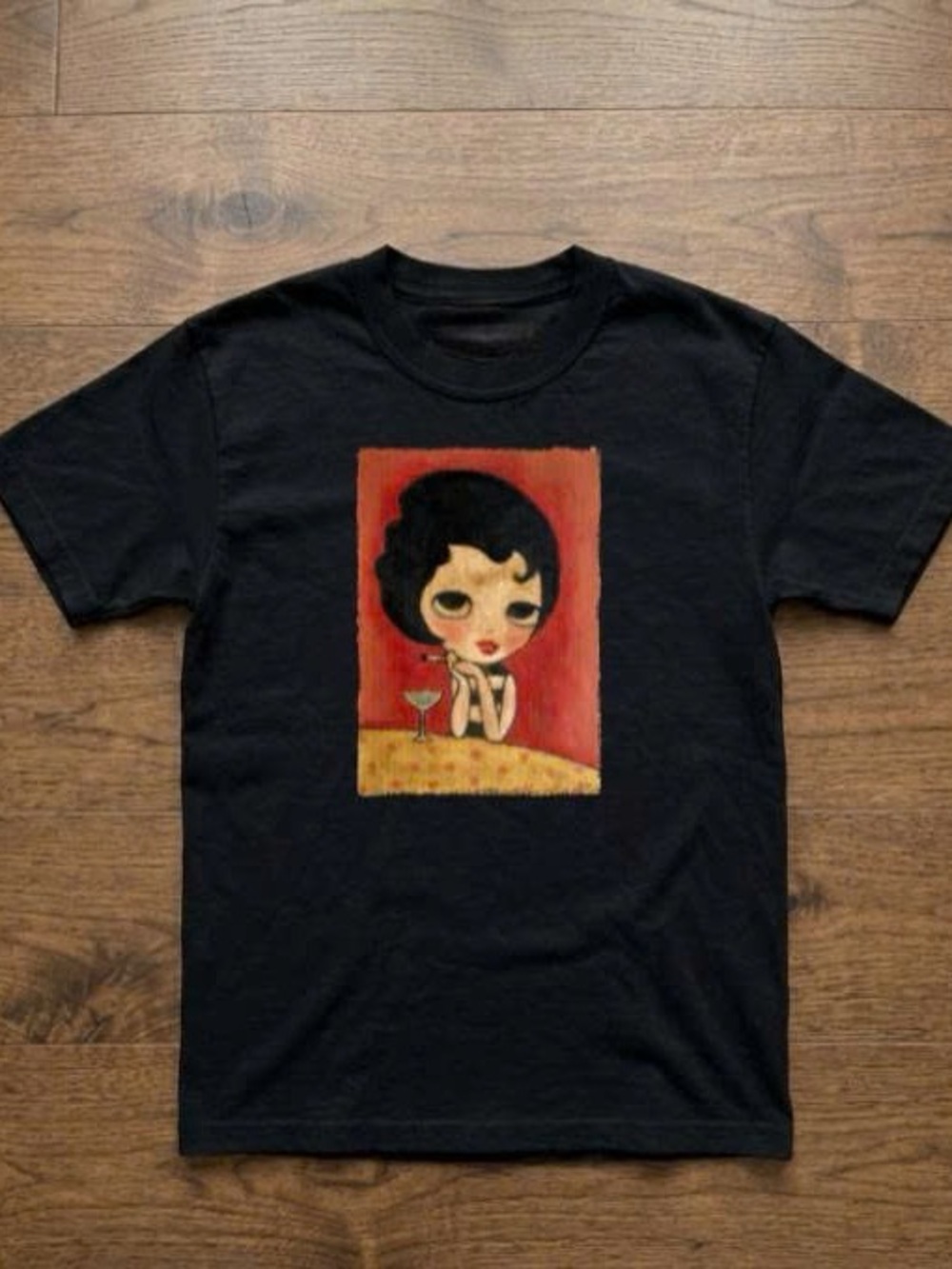 Gildan Black Graphic Tee with Retro Girl Art